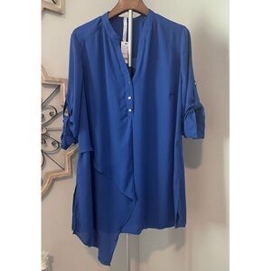 New York Collection Women's Royal Blue Asymmetrical Tunic Top Blouse Sz 2XL